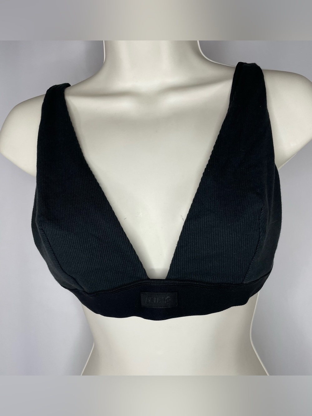 NWT SKIMS Cotton Rib Plunge Bralette Soot Black Size XL